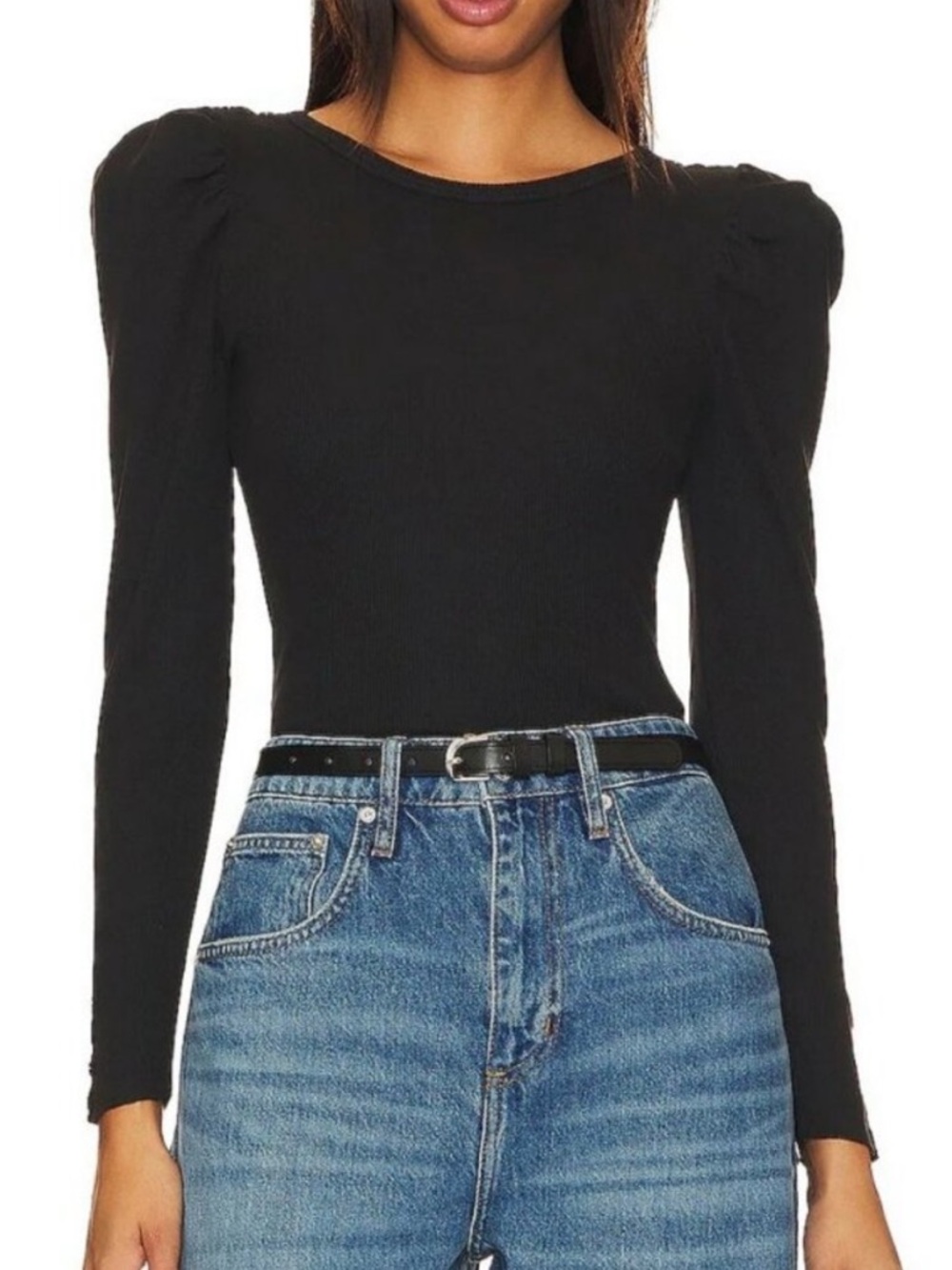 Nation LTD Black Pima Cotton Long Puff Sleeve Top Small